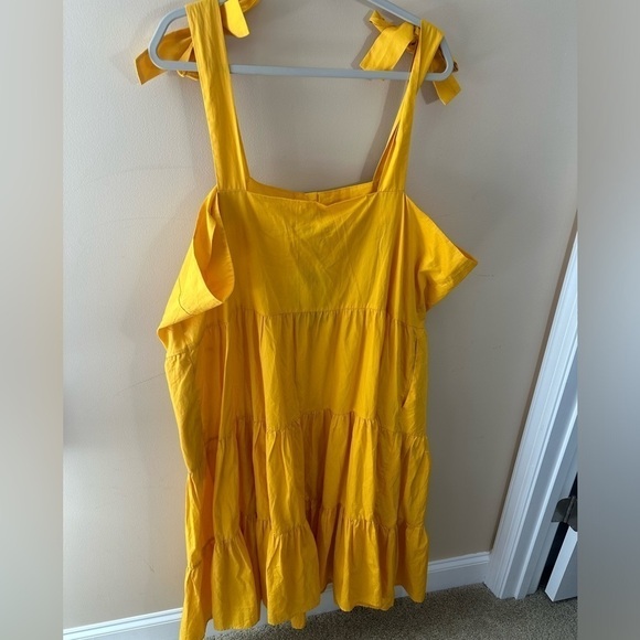 Who what wear nwt yellow cotton tiered tie strap midi dress 4X pockets - Picture 2 of 7